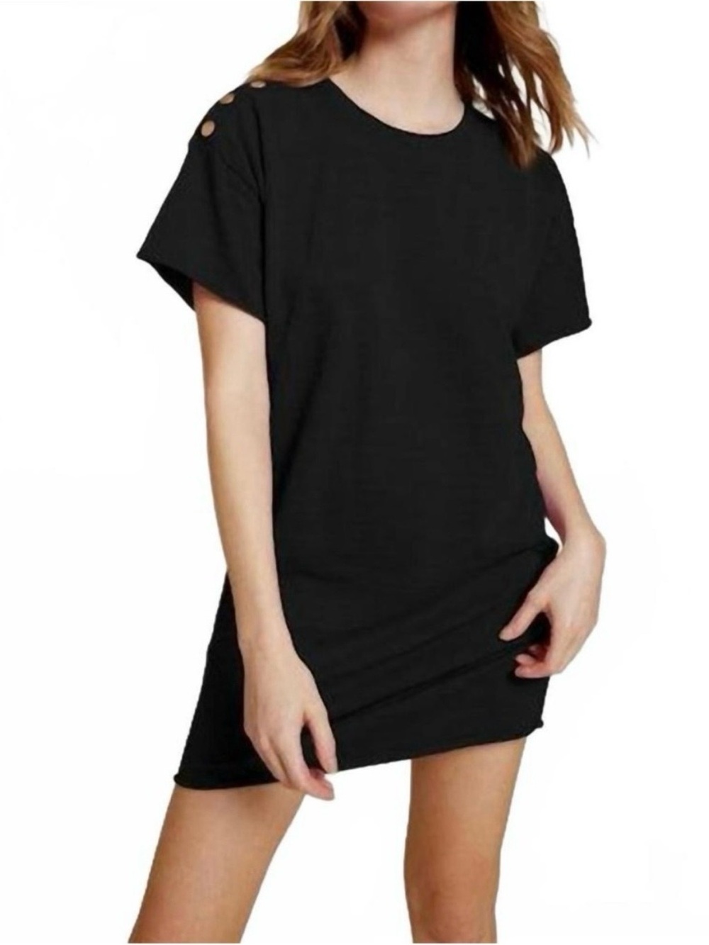 NATION LTD black Rowan Snap-Shoulder Short Sleeve Cotton Casual Shirt dress